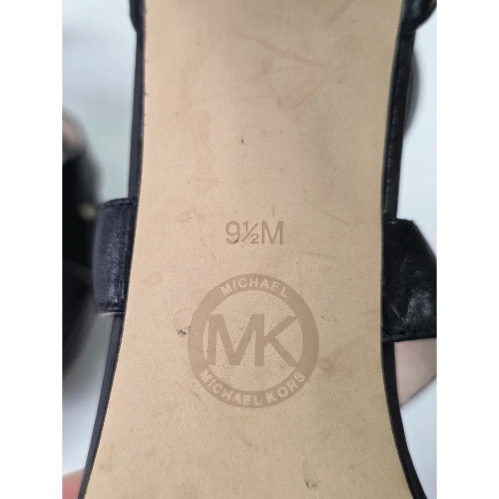 Michael Kors Evie Women's Heels Size 9.5 M Black‎ Leather Platform Sandals Shoes